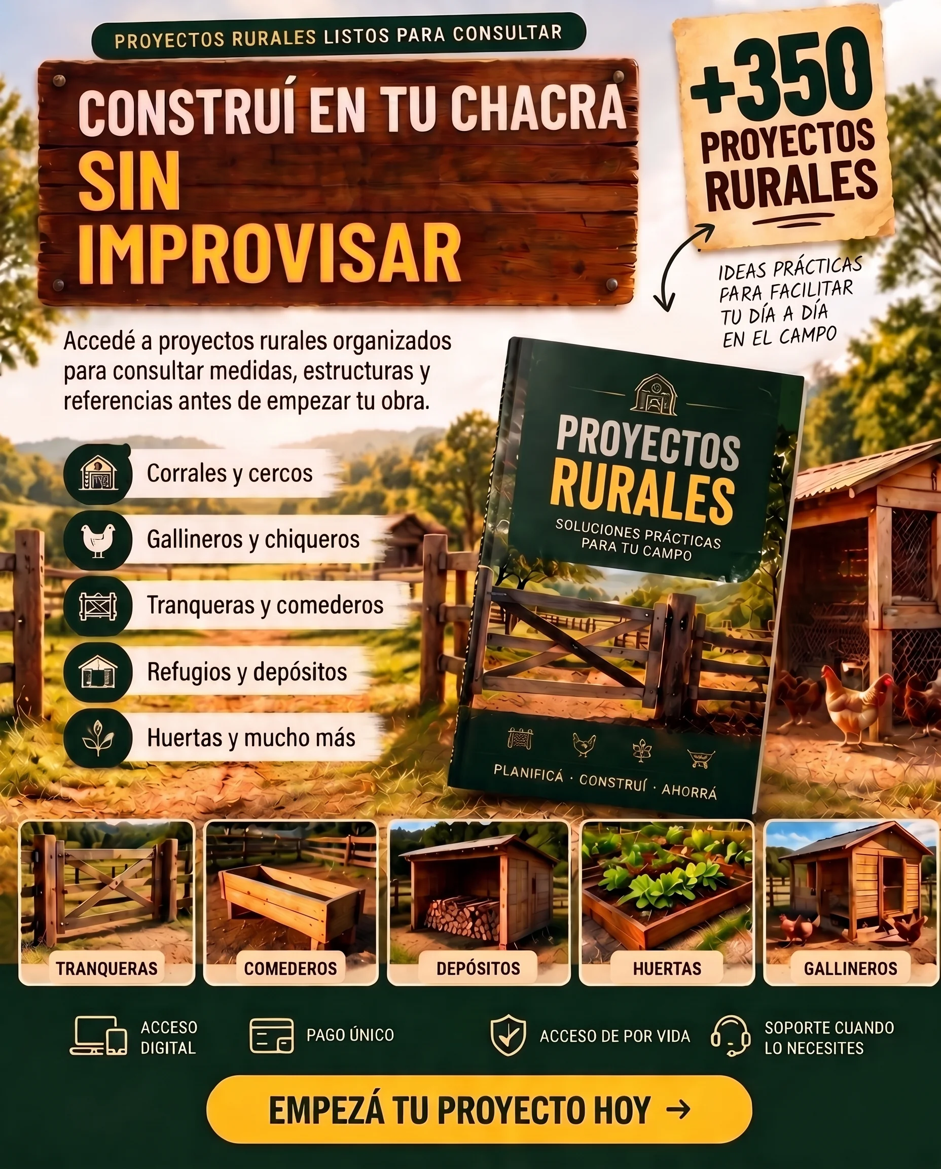 +350 Proyectos Rurales: gallineros, corrales, tranqueras, depósitos y huertas